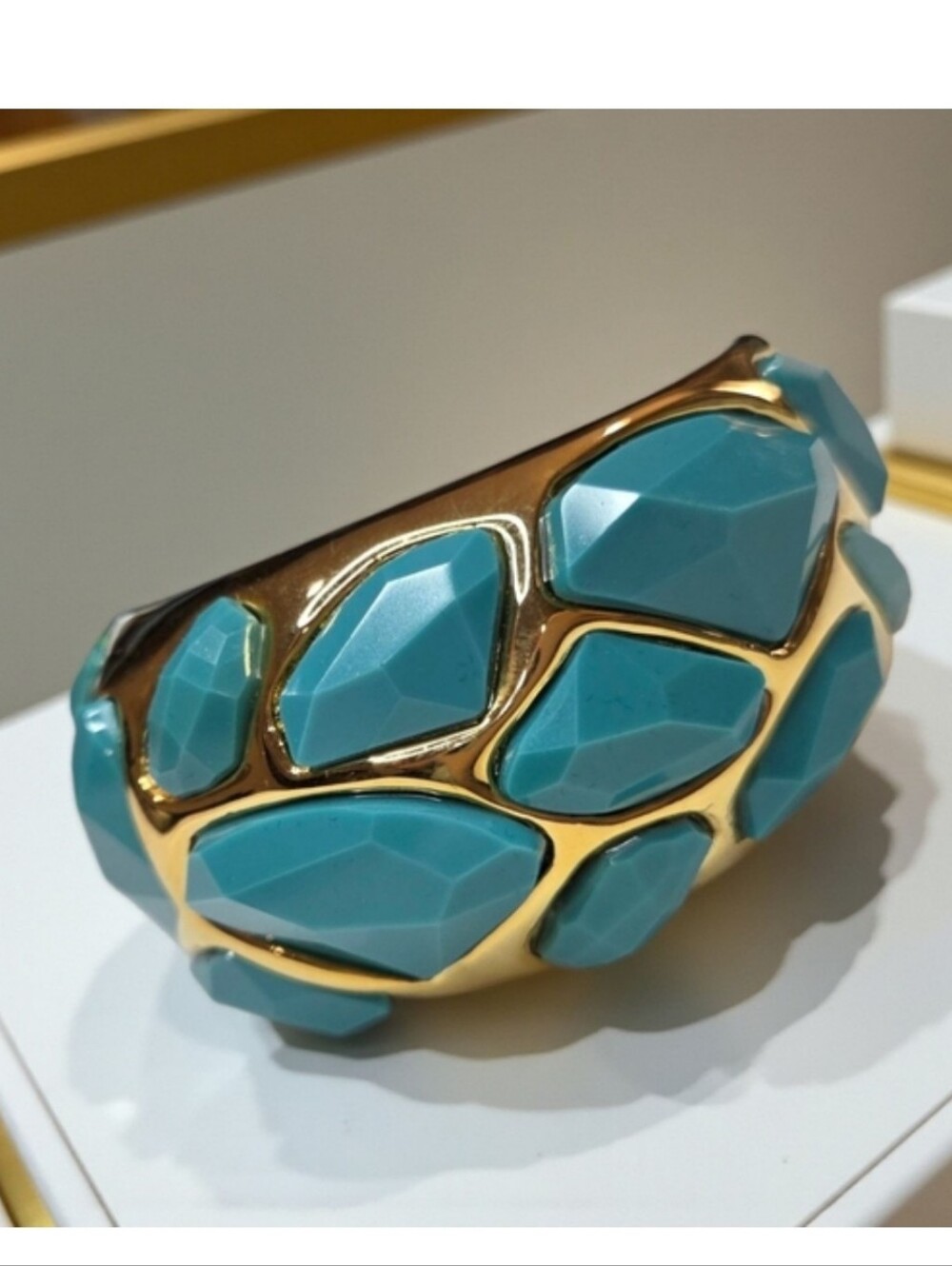 $350 Kenneth Lane Chunky Gold Tone Plated Tourquoise Cuff Bracelet
